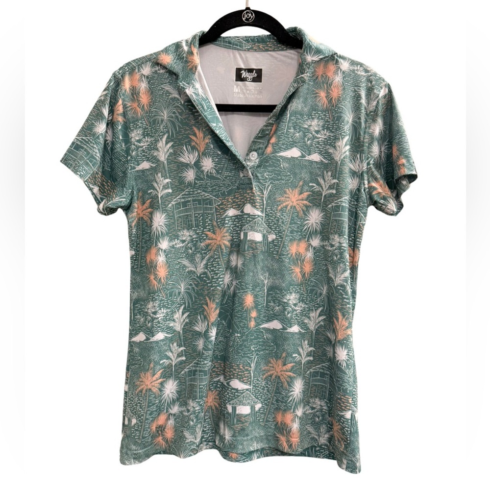 WAGGLE Women's Golf Polo Shirt in Cabana Green Size Medium